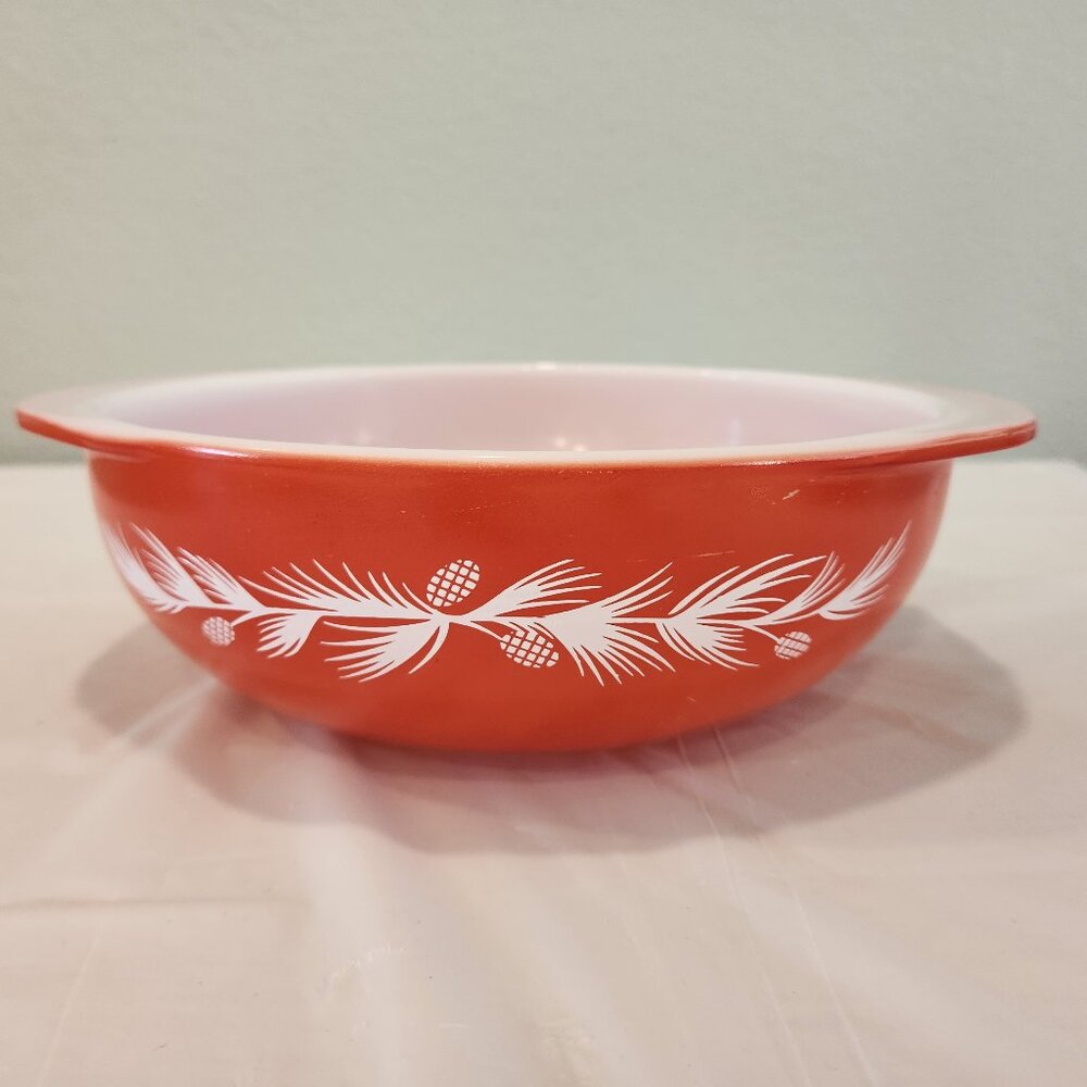 PYREX PROMO HOLIDAY PINE CONE RED ORANGE 2 QT Casserole Dish #024